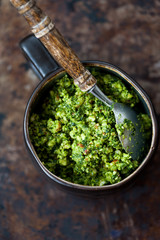 Fresh homemade wild garlic pesto