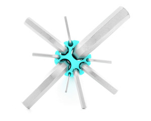 Hexagonal key, chrome tool for screw, isolated on white background