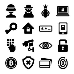 Dark Deep Internet and Security Icons Set. Vector