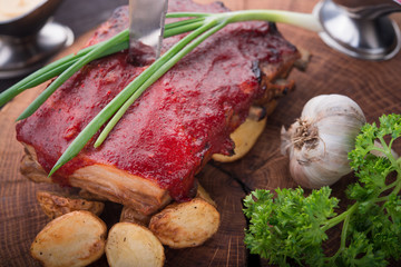 grilled pork ribs with potato