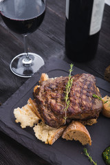 beef steak on white table