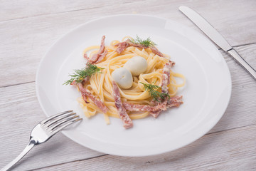 pasta with bacon amd mint
