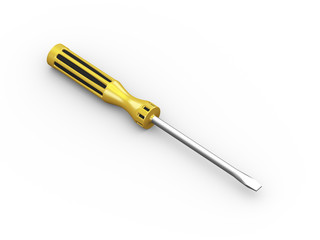 3d yellow screwdriver on white background