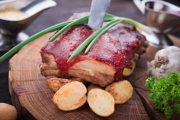 grilled pork ribs with potato