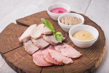 ham meat with three sauces