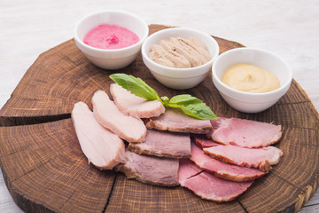 ham meat with three sauces