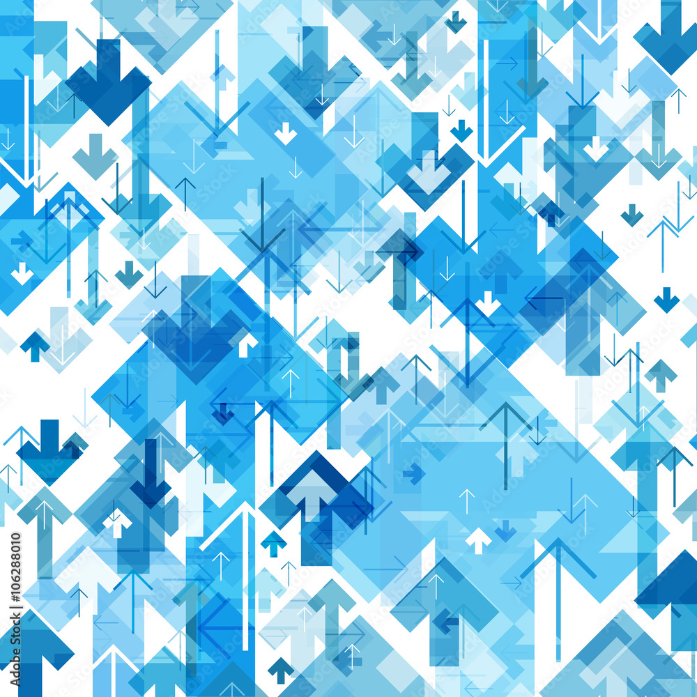 Poster blue arrows chaotic pattern. abstract background