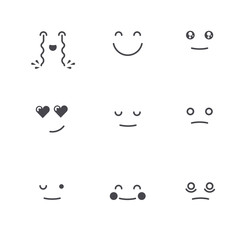 Emoticons Collection. Set of Emoji. Monochrome thin line style.