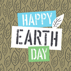Happy Earth Day Logotype on Leaves Background. Template for Cele