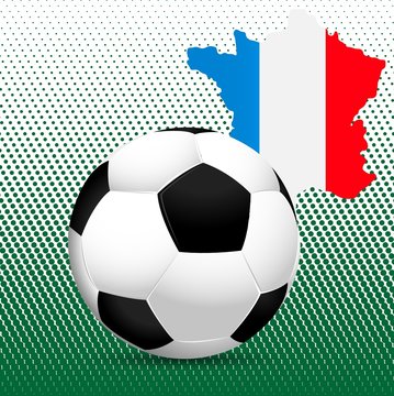 The 2016 UEFA European Championship.  France. Ball and the country's borders with flag colors.