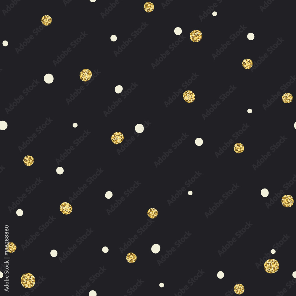 Poster Abstract Seamless Pattern on Black Background with White and Gol