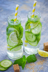 Lime cucumber lemonade with mint and brown sugar
