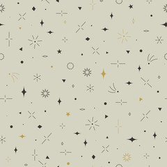Geometric seamless pattern. Gold, gray and beige colors. Stars,