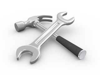 3d repairing tool hammer and wrench