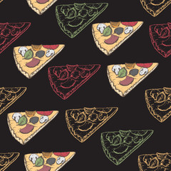 Fototapety  Wzór z ręcznie rysowane plastry pizzy.