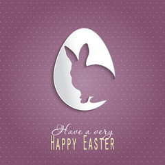 Happy Easter celebrations greeting card design with bunny silhouette. violet background