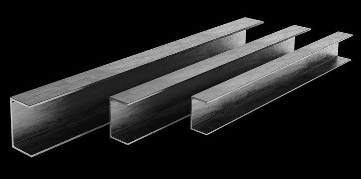 steel channel beam isolated on black background