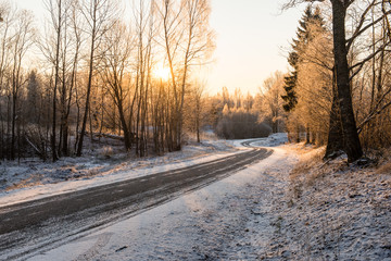 empty road in the countryside in winter