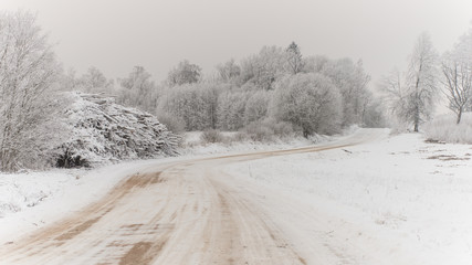 empty road in the countryside in winter