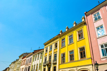 Colorful old houses in the Lviv city, Ukraine
