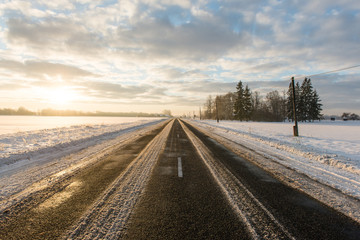 empty road in the countryside in winter