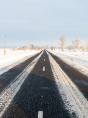 empty road in the countryside in winter