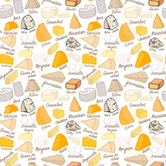 Seamless pattern with different types of cheese