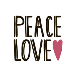 Peace, love, with heart. Hand lettering vector
