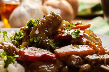 Chinese sticky pork sirloin roasted with a sweet and savory sauc