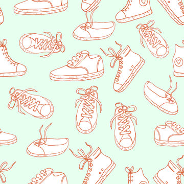 Seamless pattern with sneakers .