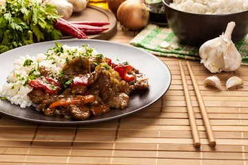 Chinese sticky pork sirloin roasted with a sweet and savory sauc