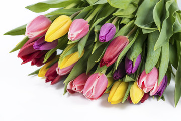 Tulips bouquet on a light background