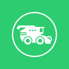 Harvester round icon, harvester machine, grain harvester combine sign, vector illustration