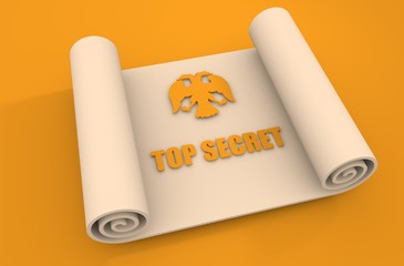 Top secret text on paper scroll