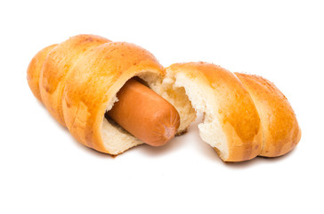 bun with sausage isolated