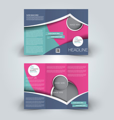 Brochure mock up design template for business, education, advertisement. Trifold booklet editable printable vector illustration. Blue, pink , and green color.