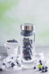 Infused water with mint and blueberries