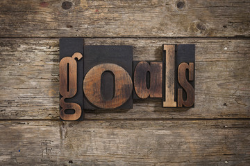 goals, word written with vintage letterpress type