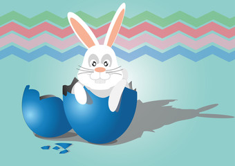 happy easter rabbit in egg shell vector