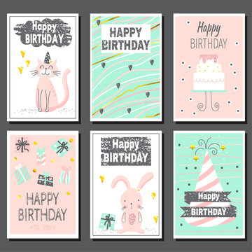 Set of six children's birthday cards.