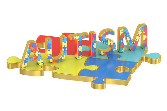 Autism concept with colored puzzles, 3D rendering