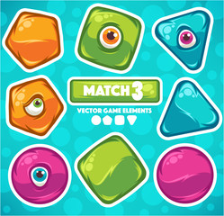 match 3, vector cartoon elements for your own mobile game
