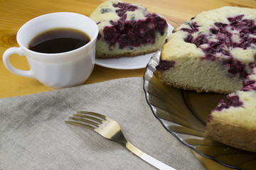 Cherry pie on gray canvas
