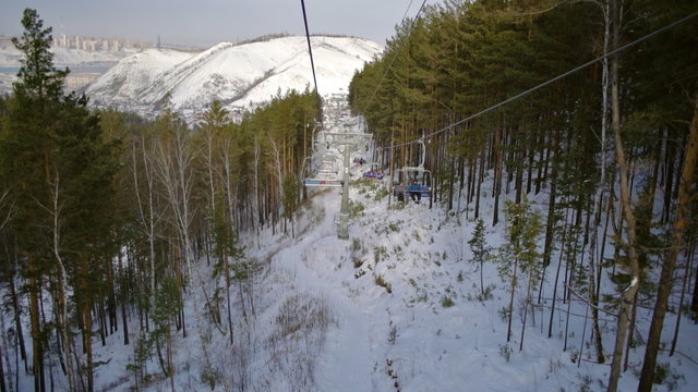 Rope tow system in ski resort