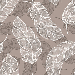 Fototapety   Vintage seamless pattern with hand-drawn feathers.