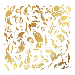 Golden raster elements on white background.