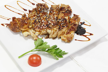 Delicious chicken satay on skewers in asia