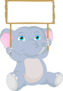 cute baby elephant cartoon with blank sign
