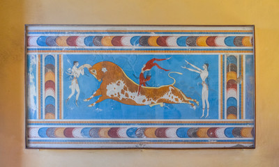 The fresco in the Palace of Knossos, Crete, Greece (Museum of the Minotaur).