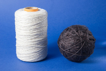 White thread isolated on white background. Rope, wool, knitting homemade handmade object.